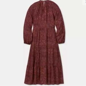 A New Day Womens Purple Paisley Long Sleeve High Neck Tiered Maxi Dress Size S